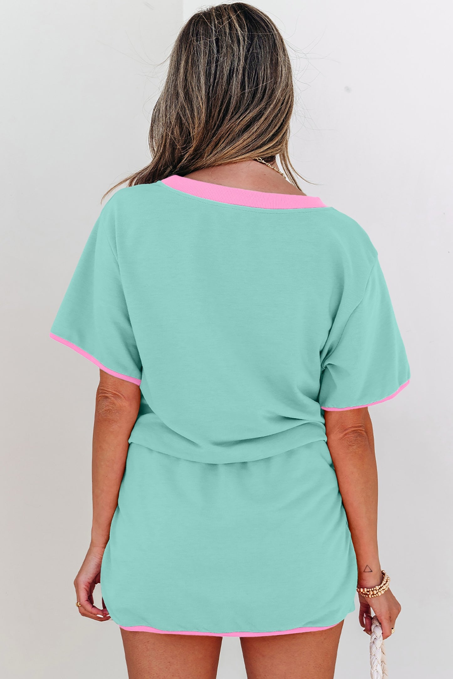 Jade Colorblock Edge Drop Shoulder T Shirt and Skort 2Pcs Set