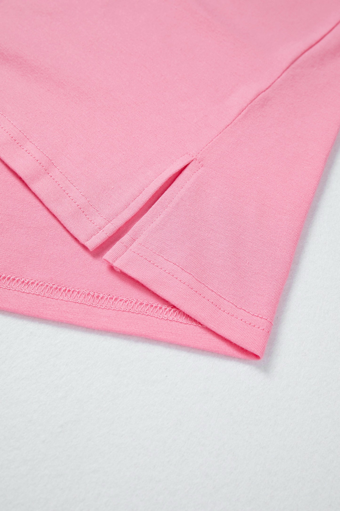 Pink Solid Color V Neck Short Puff Sleeve Blouse