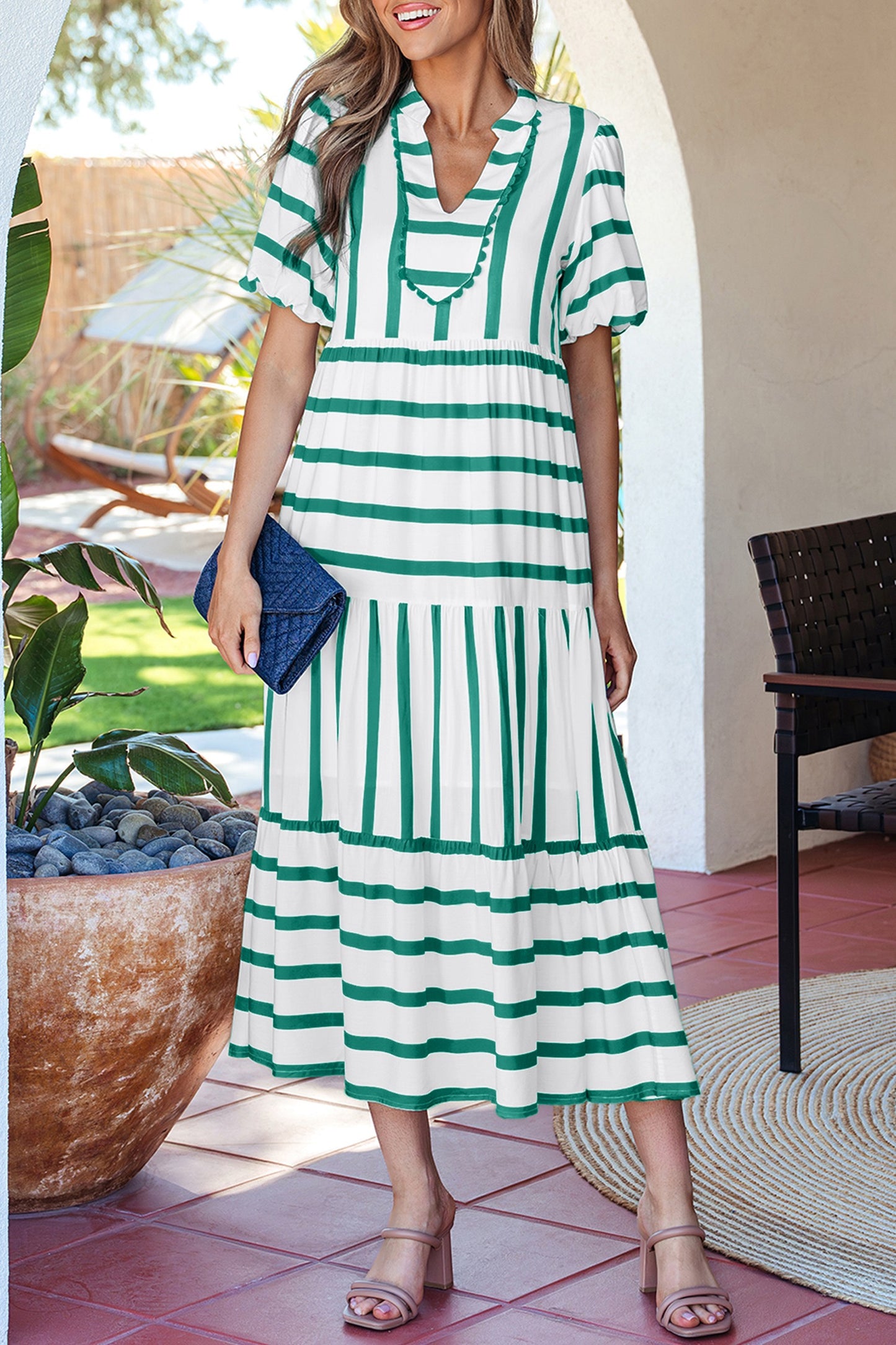 Green Stripe Ricrac Trim Maxi