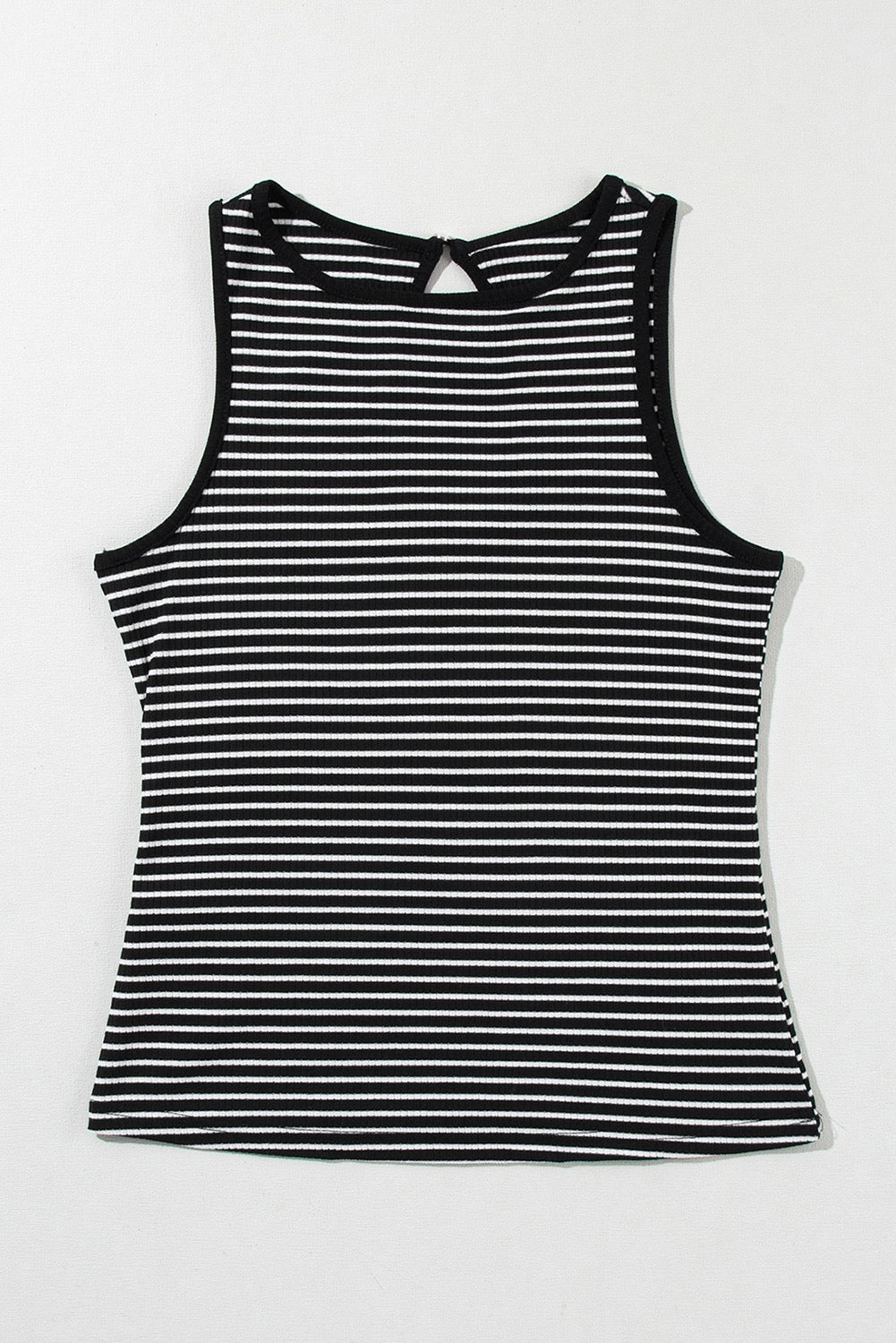 Sleeveless Ribbed Knit Black Stripe Tank
