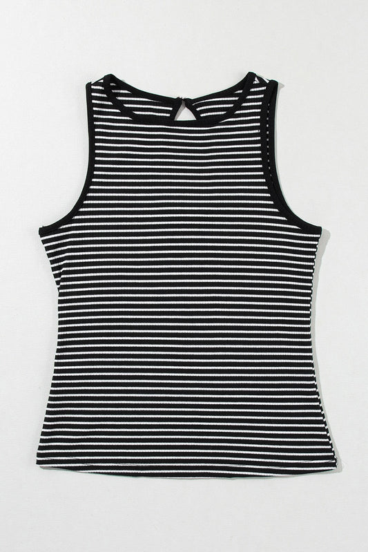 Sleeveless Ribbed Knit Black Stripe Tank