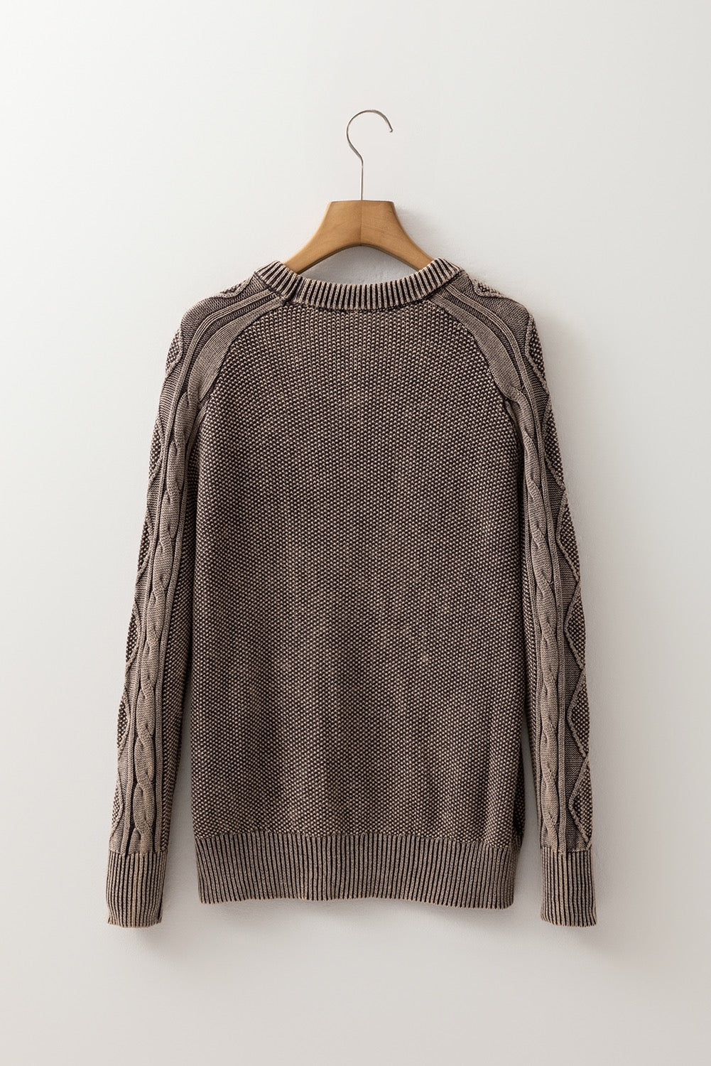 Casual Sweater Dark Brown Contrast Cable Knit Sleeve