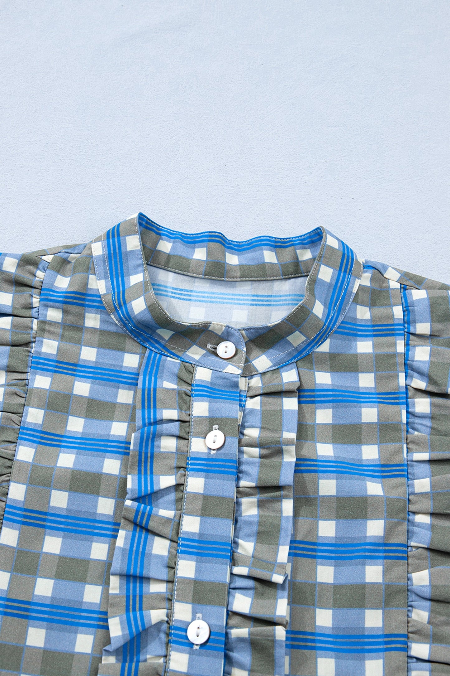 Blue Plaid Long Sleeve Top