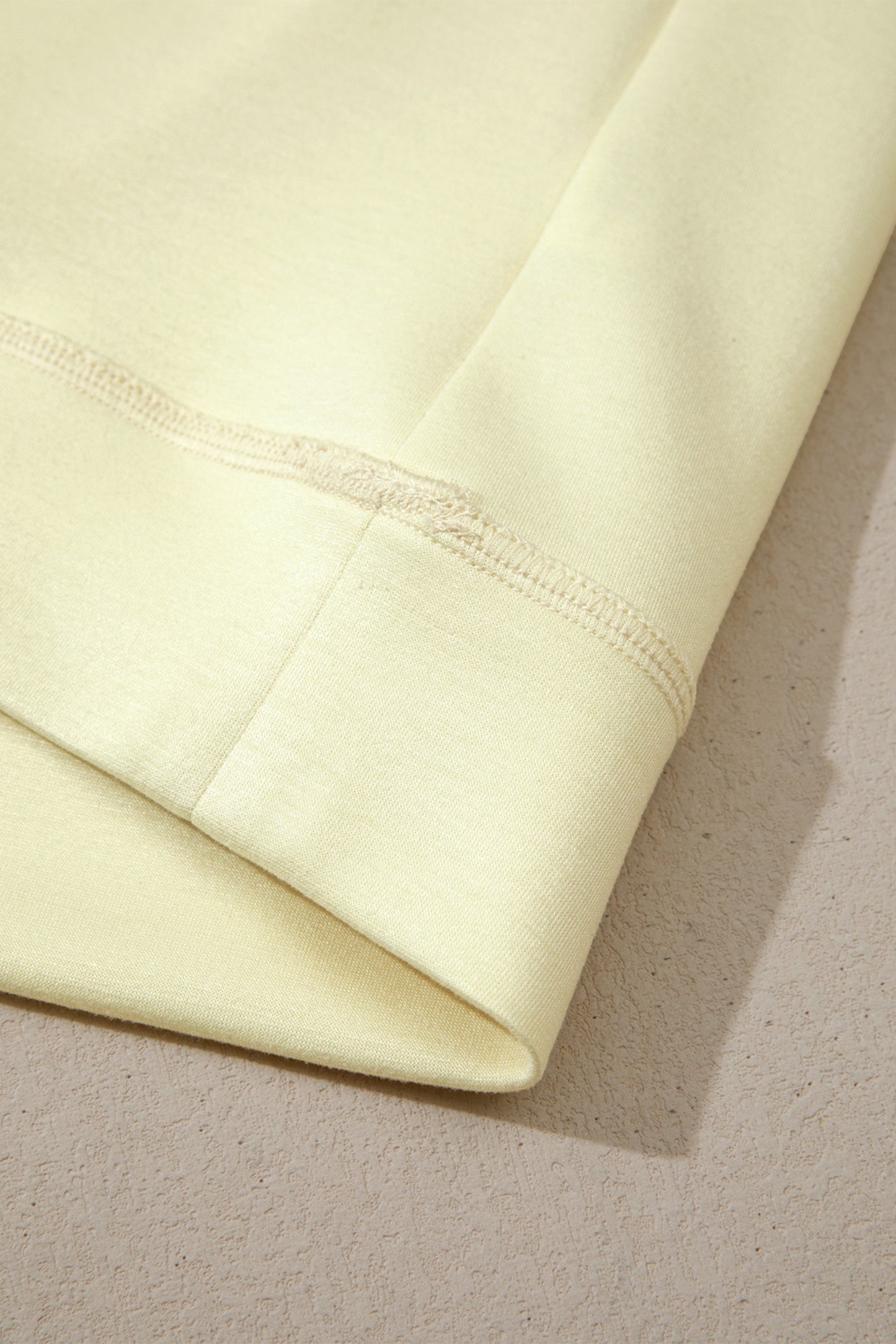 Yellow Cream Solid Color Exposed Seam Mock Neck Oversize Tee Casual Shorts 2pcs Set