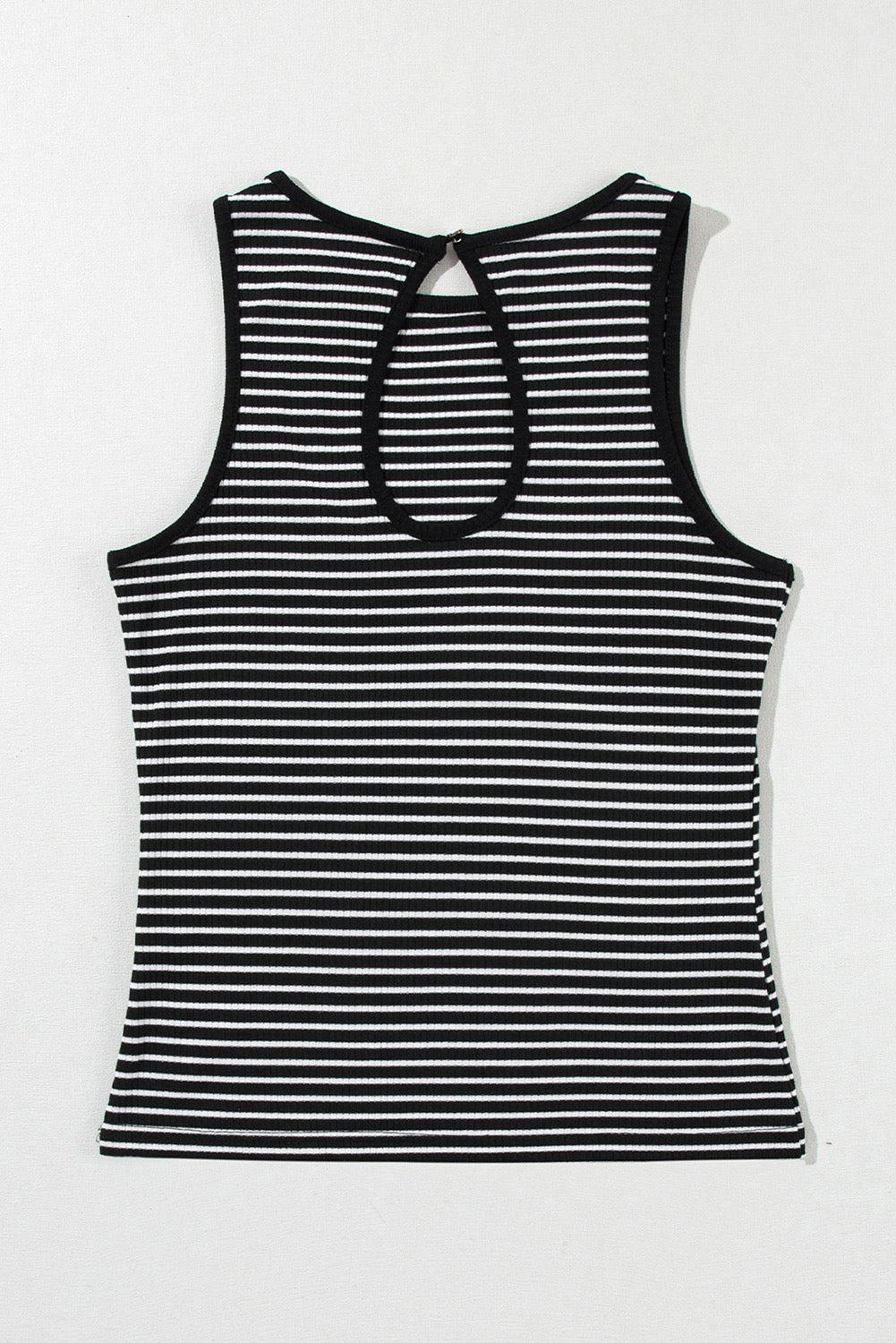 Sleeveless Ribbed Knit Black Stripe Tank