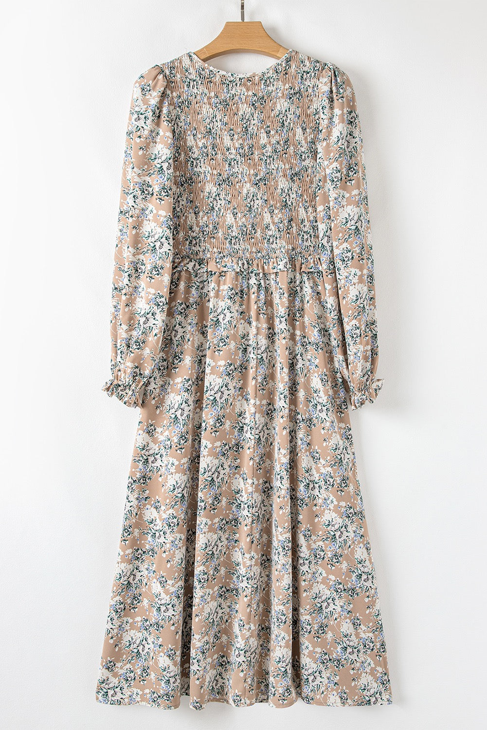 Khaki Maple Grove Floral Smocked Puff Sleeve Dress