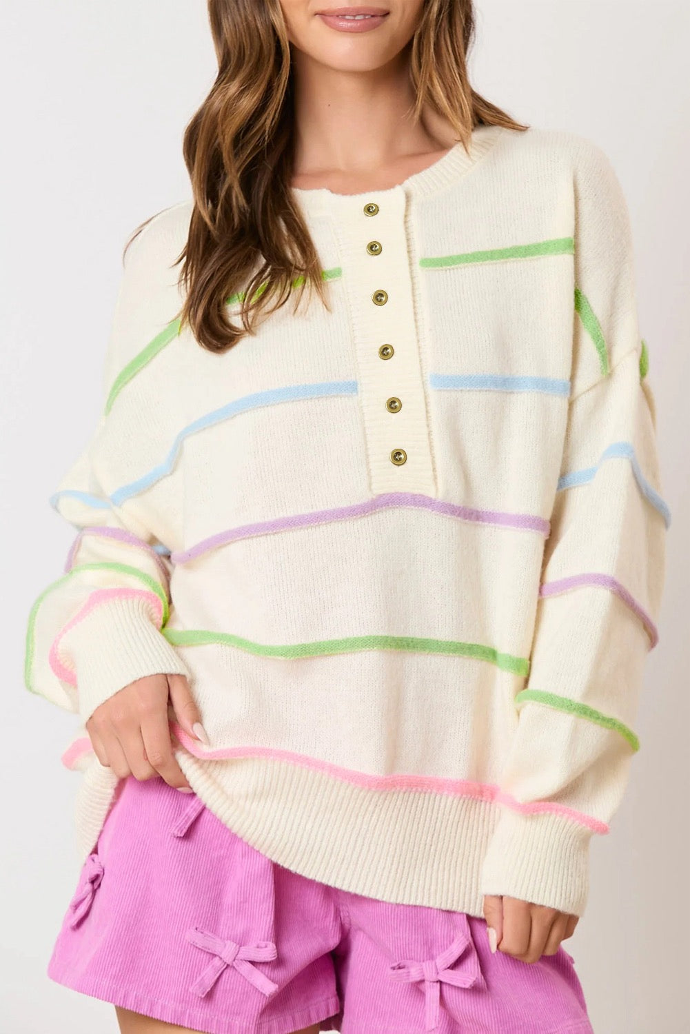 White Stripe Baggy Sweater