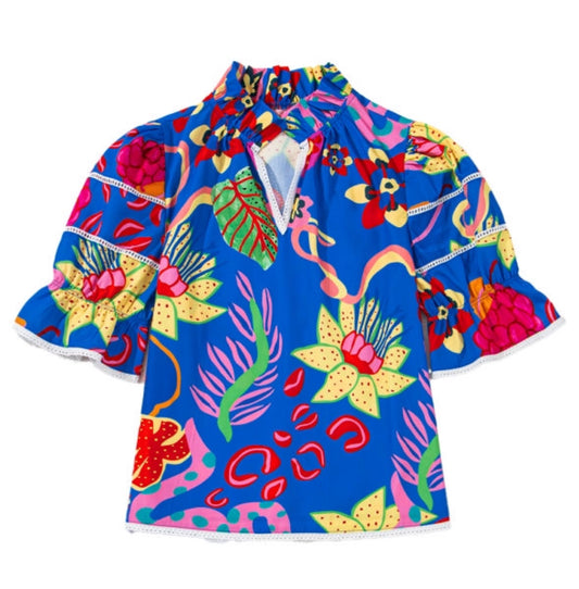 Blue Frill Abstract Blouse