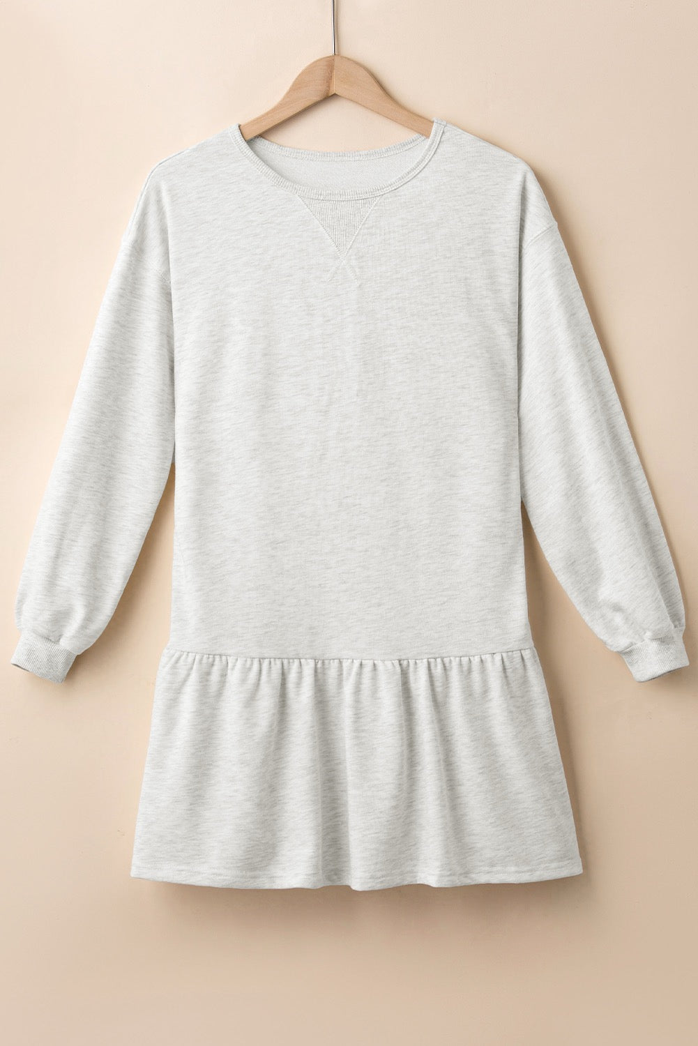 White Solid Color Puff Sleeve Ruffle Hem Dress