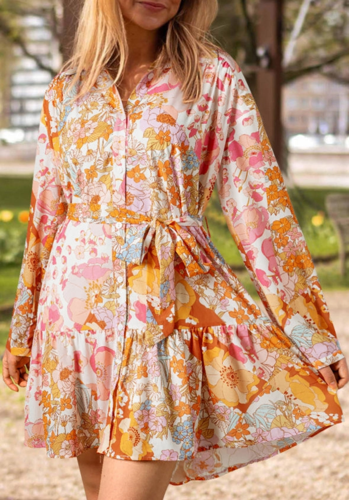 Yellow Floral Ruffle Dress