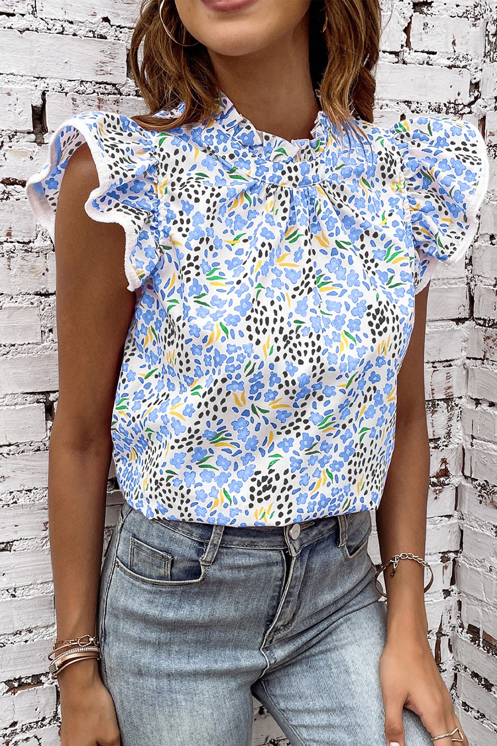 Blue Print Sleeveless Top