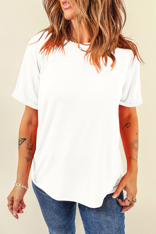 White Crew Neck Basic Tee