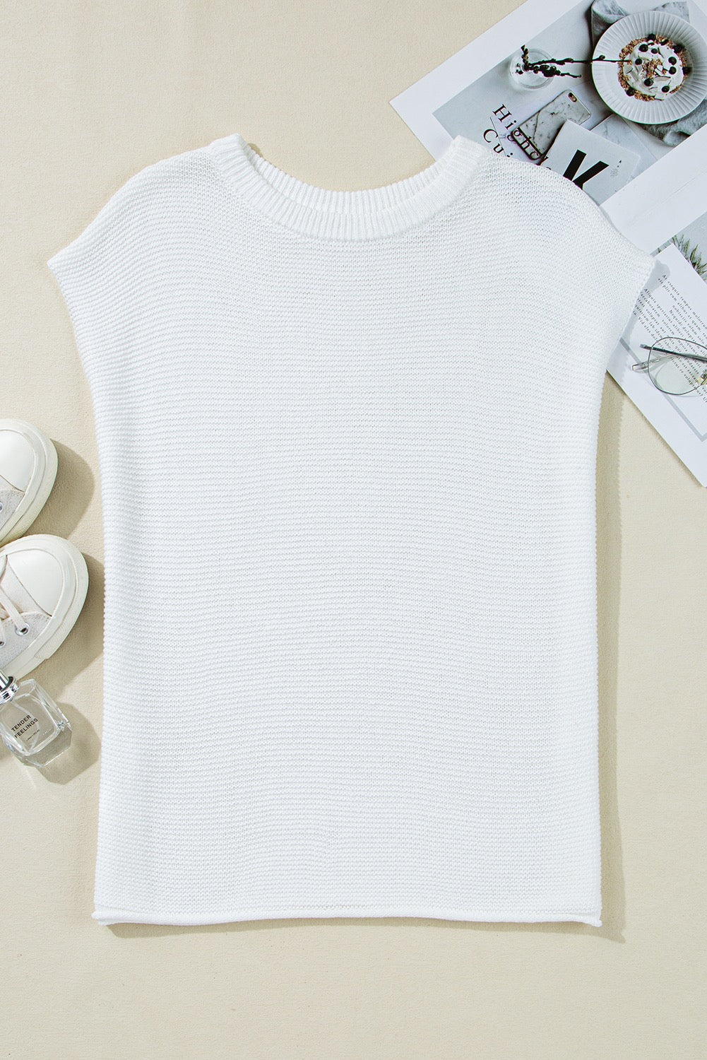 White Sweater Tee with Side Slits
