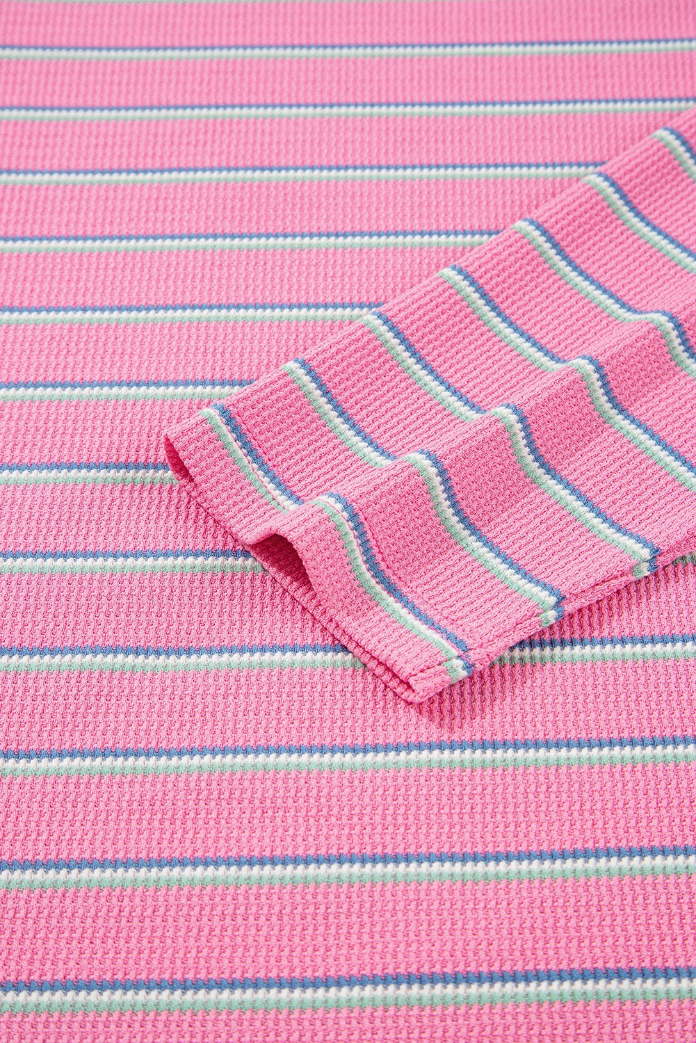 Rose Stripe Textured Knit Round Neck Top