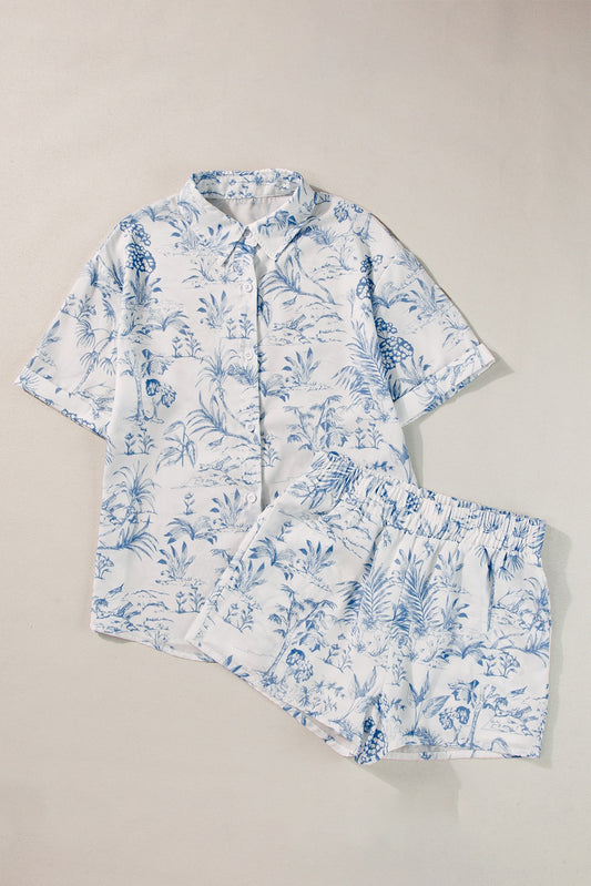 Blue Floral Shorts Pajama Set