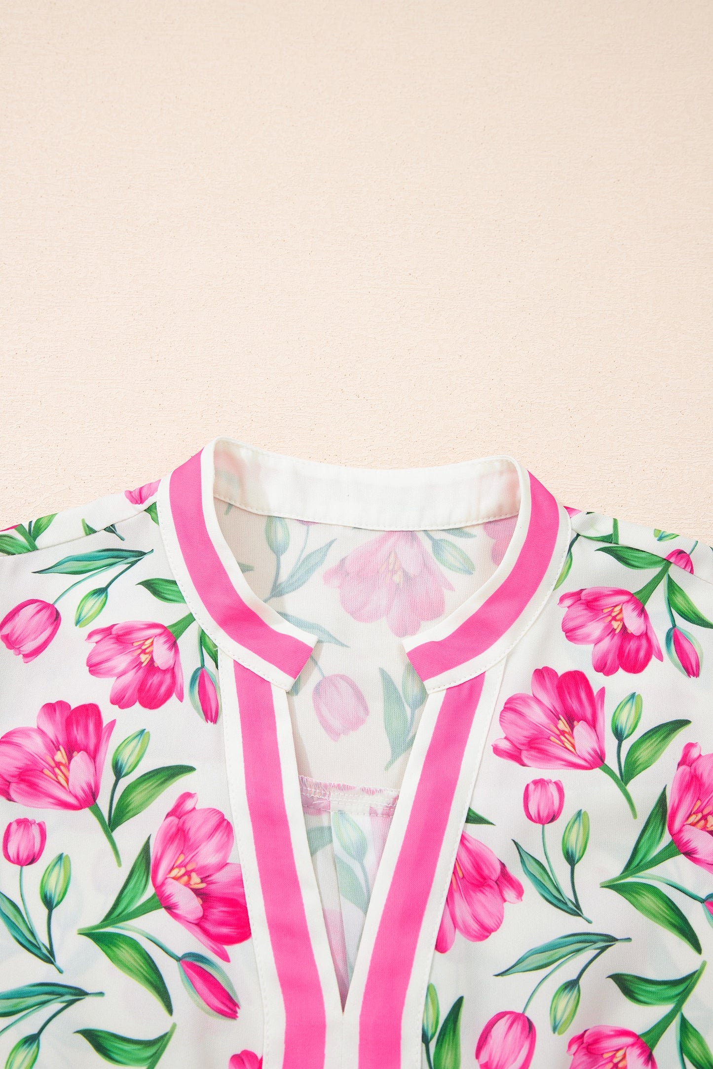 Sweet Floral Print Striped Color Block Trim Dress