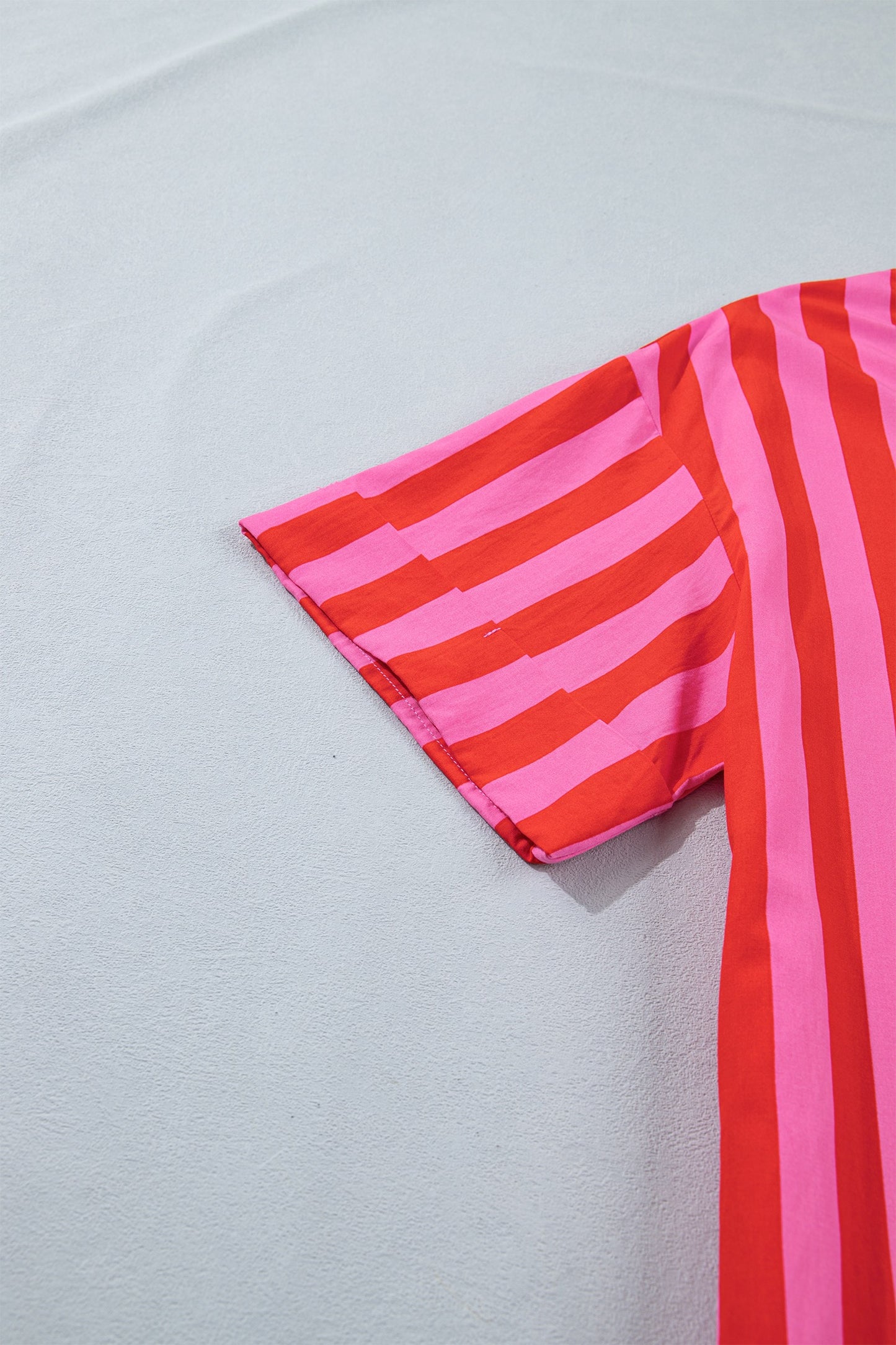 Red Stripe V Neck Cuffed Sleeve Dress