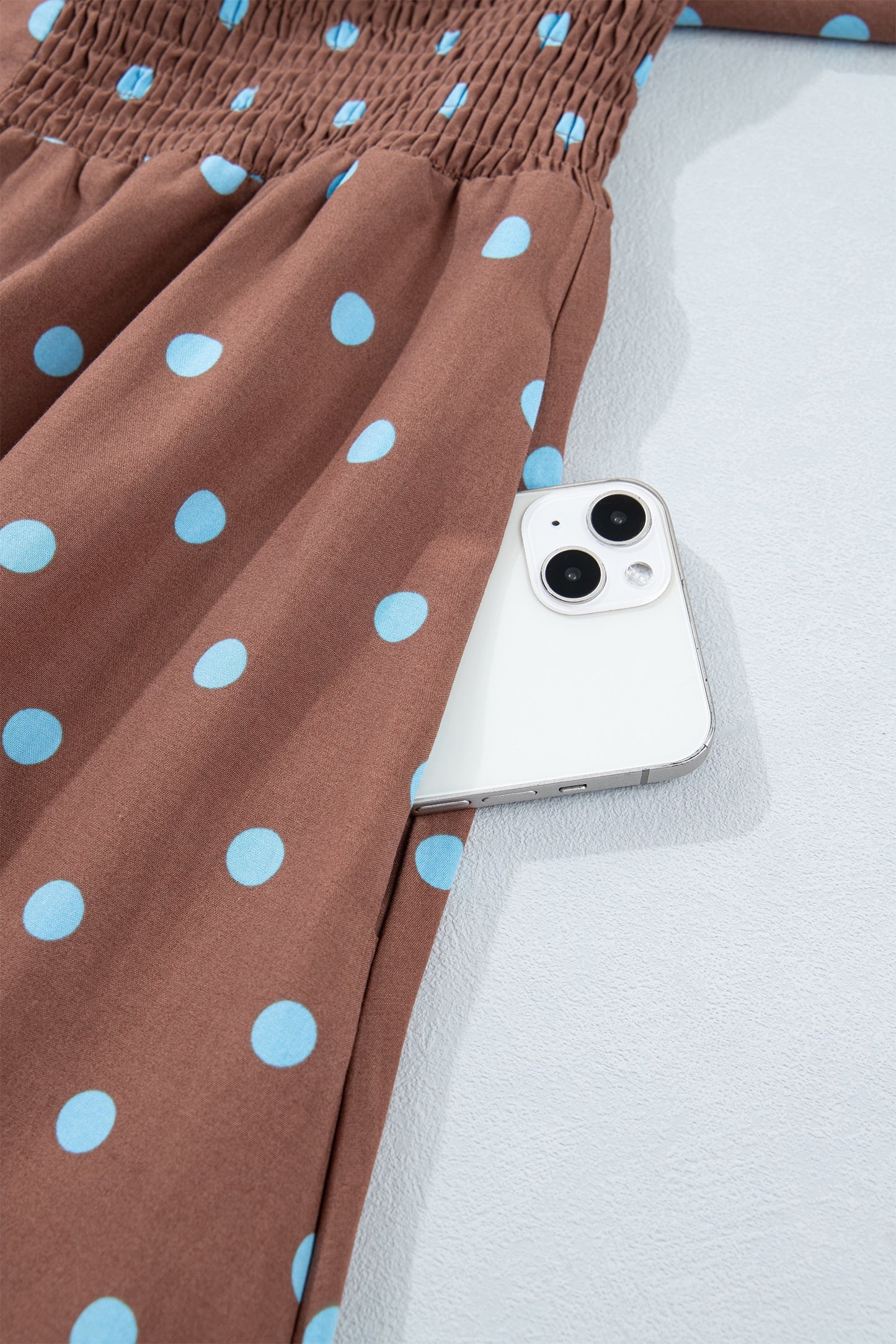 Brown Polka Dot Print Contrast Trim V Neck Zip Up Sleeveless Dress