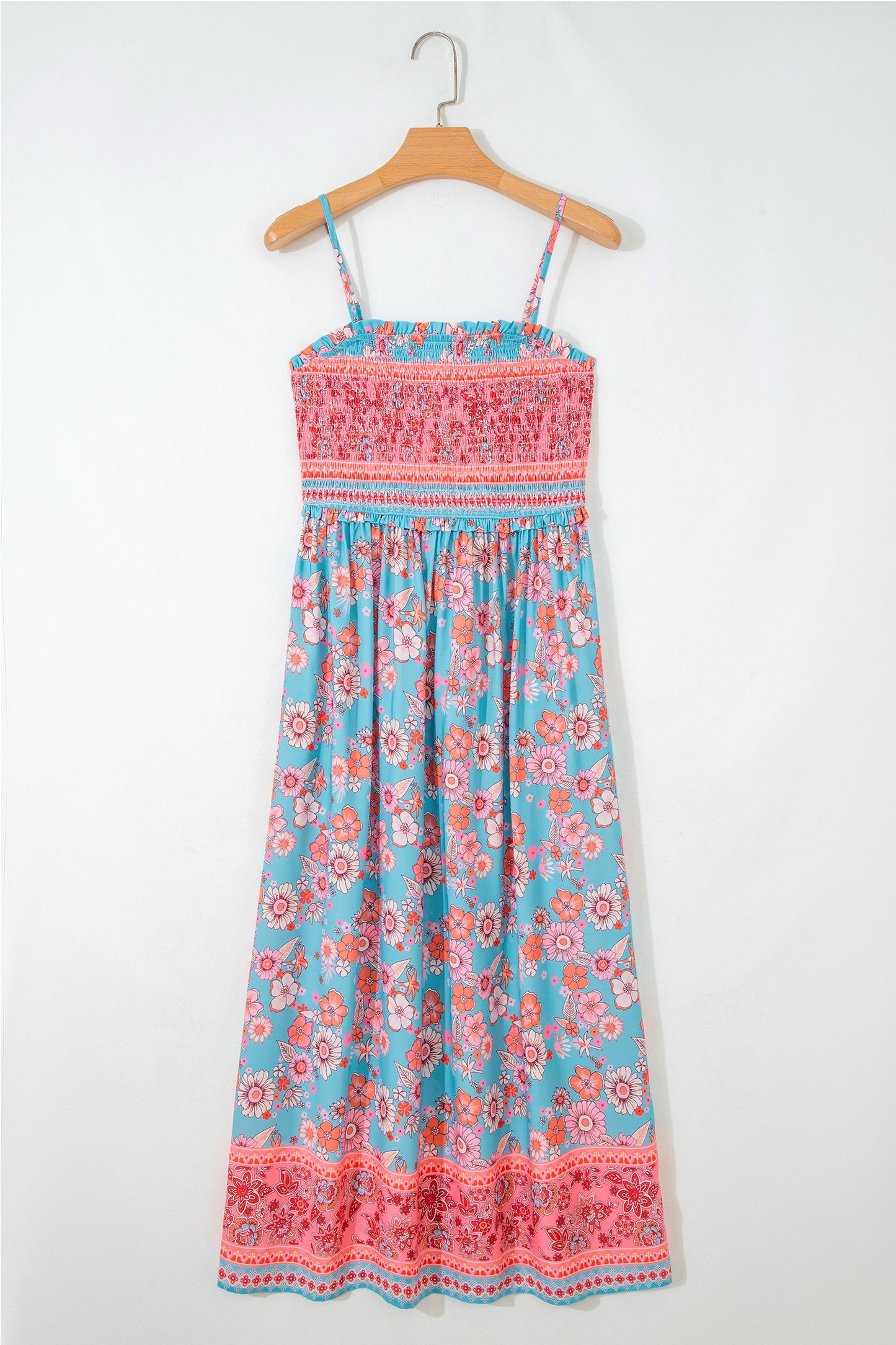 Blue Boho Print Spaghetti Straps Maxi Dress