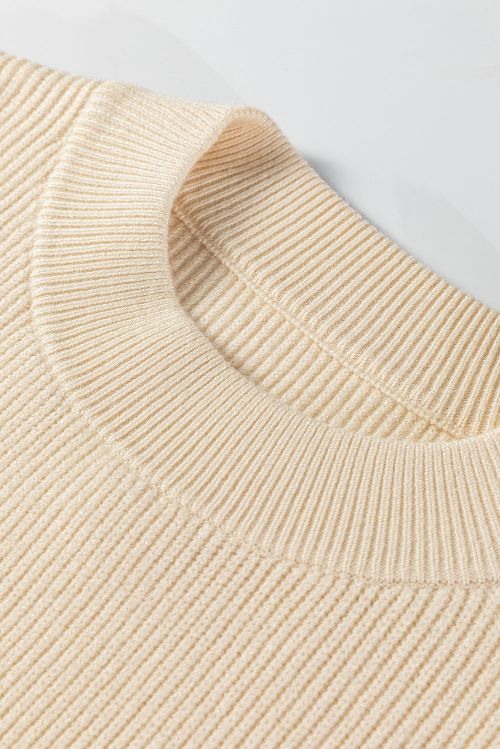 Beige Ribbed Knit Contrasted Stripe Detail Button Side Loose Sweater