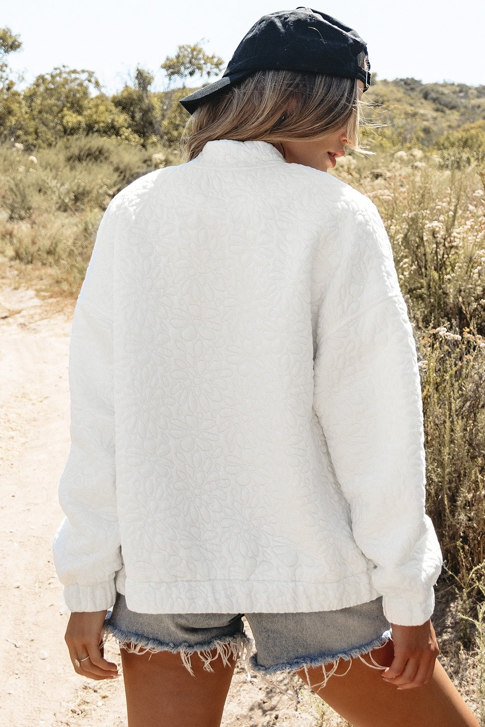 White Quilted Floral Jacket