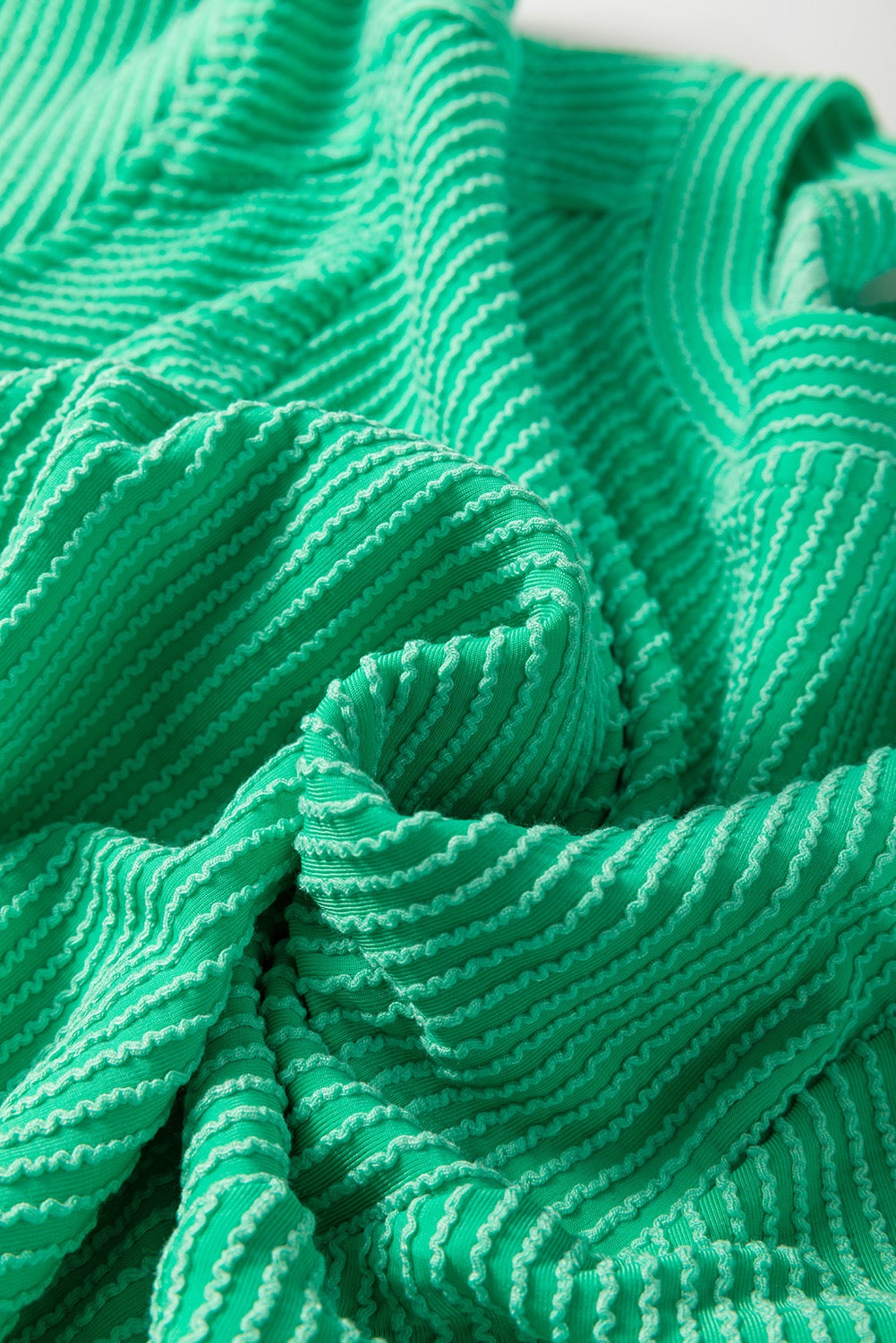 Solid Green Corded Knit Short Sleeve T Shirt and Wide Leg Pants Set
