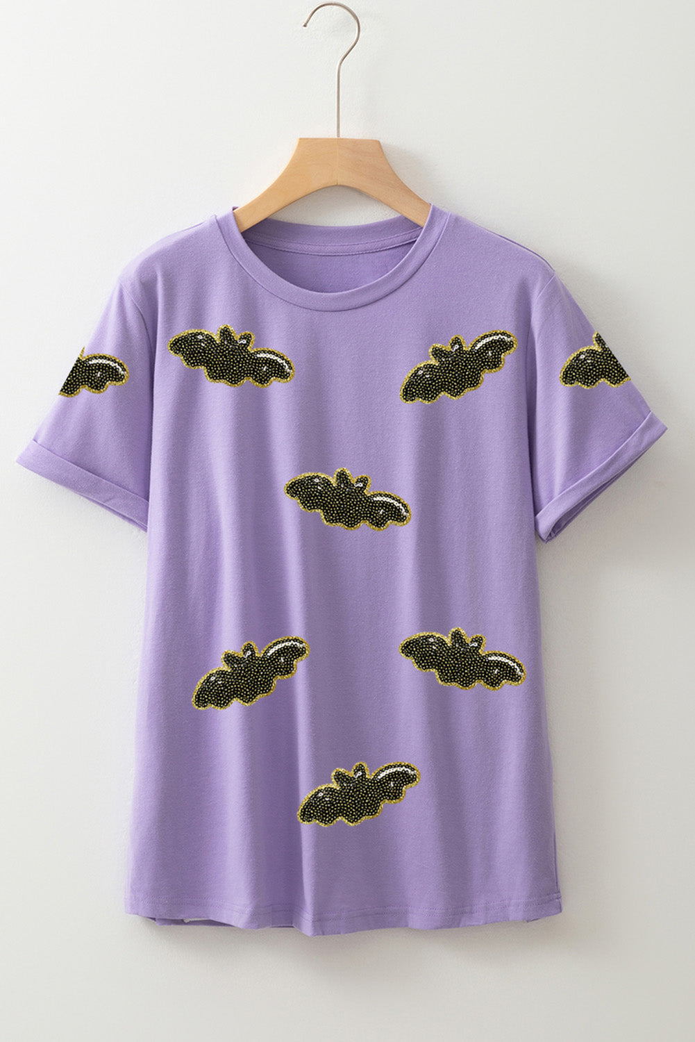 Wisteria Sequin Halloween Bat Patched Casual Shirt