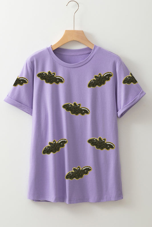 Wisteria Sequin Halloween Bat Patched Casual Shirt