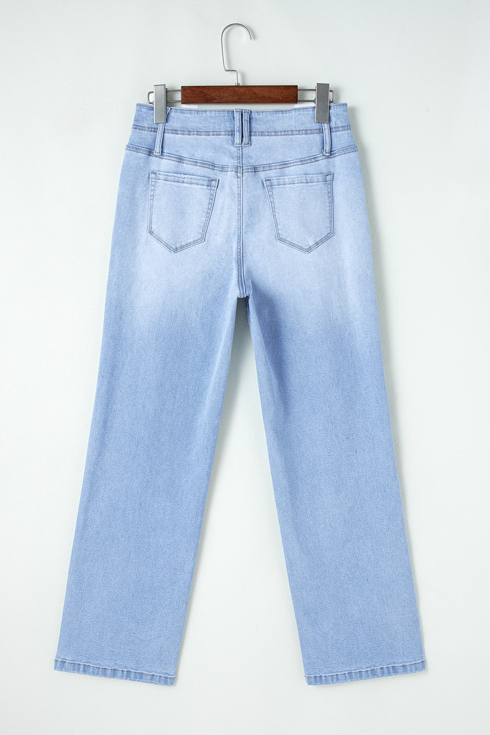 Light Wash, High Waist, Loose Fit, Straight Leg Cropped Jeans