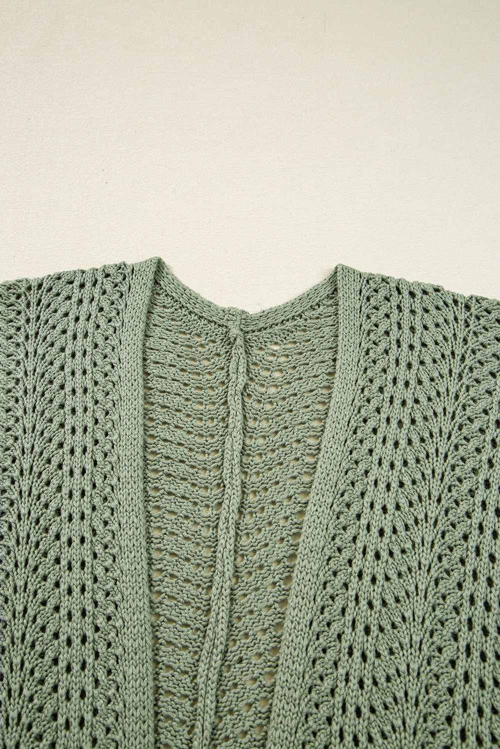 Green Scalloped Edge Eyelet Knit Batwing Sleeve Cardigan