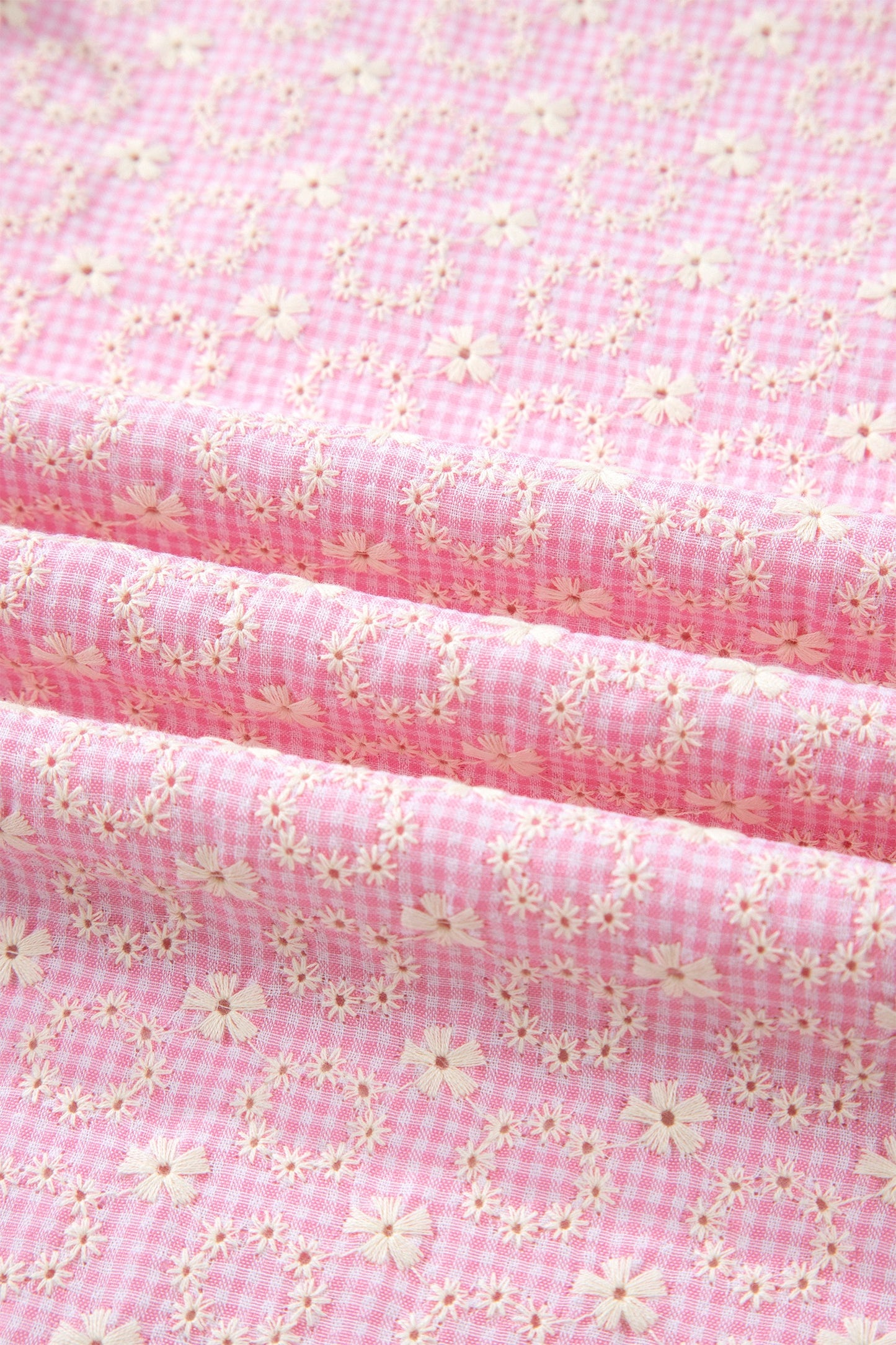 Pink Square Neck Short Puff Sleeve Pleated Floral Blouse