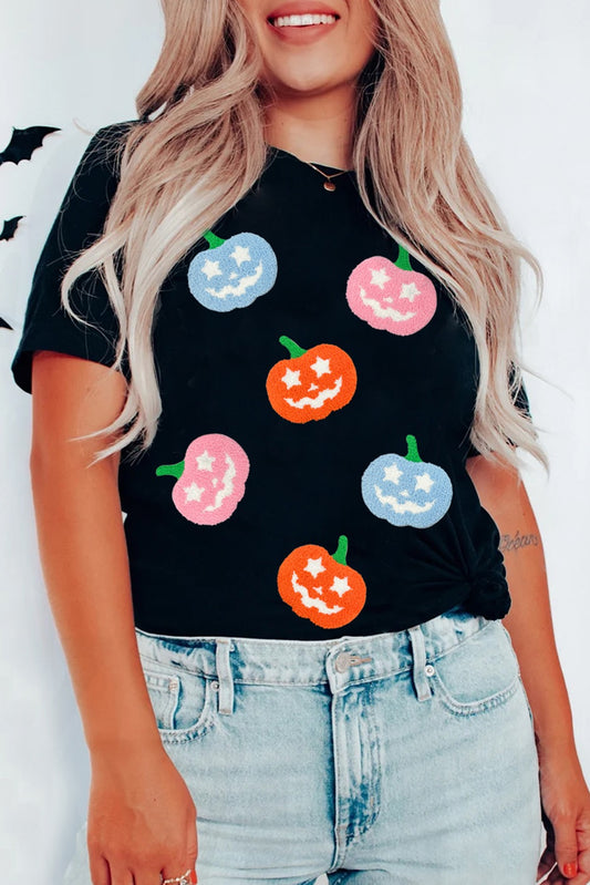 (Copy) Black Chenille Pumpkin Patched Playful Halloween Shirt