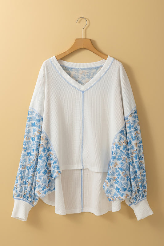 White Floral Bat Wing Sleeve Top