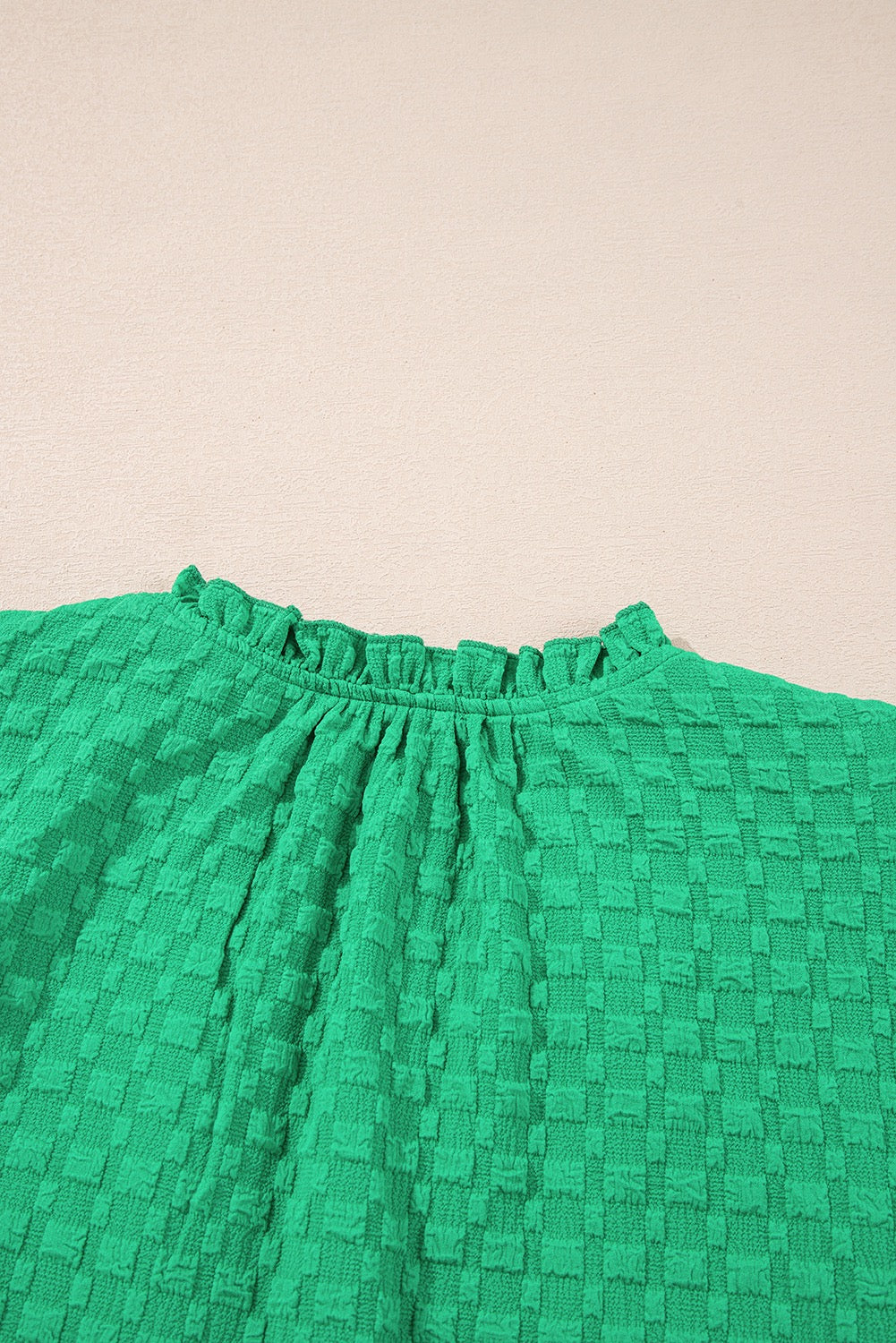 Green Textured Top with Puff Sleeves