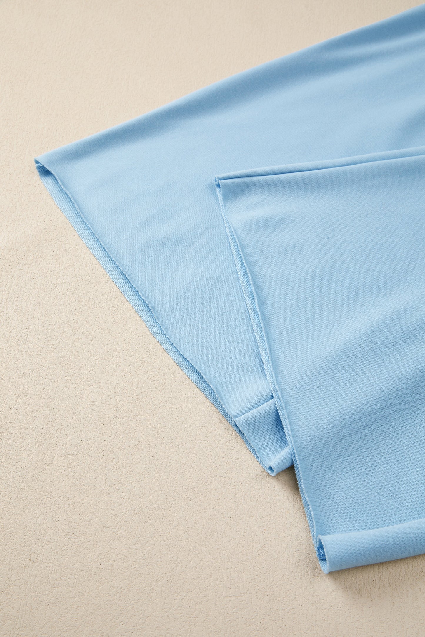 Blue Solid Color Loose Tee Drawstring Wide Leg Pant Set