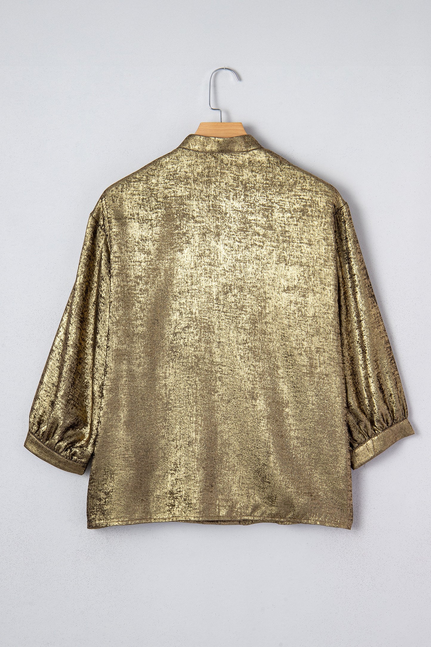 Gold Metallic Split Neck Half Sleeve Blouse