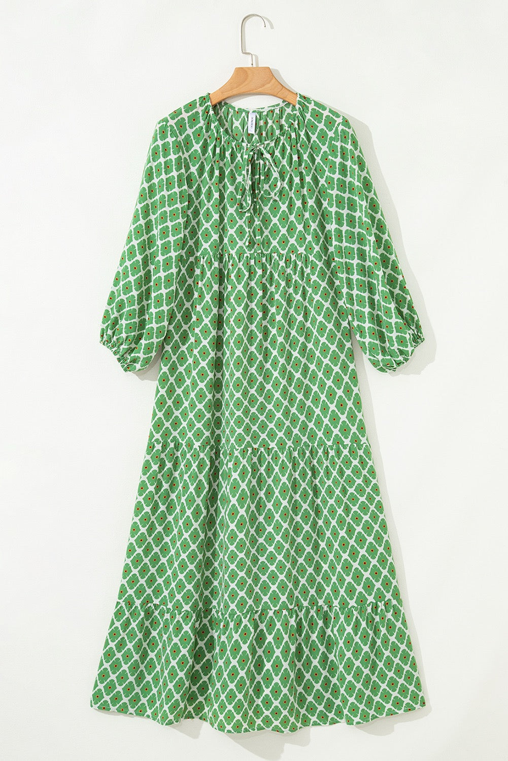 Green Boho Printed Half Sleeve Maxi Dress