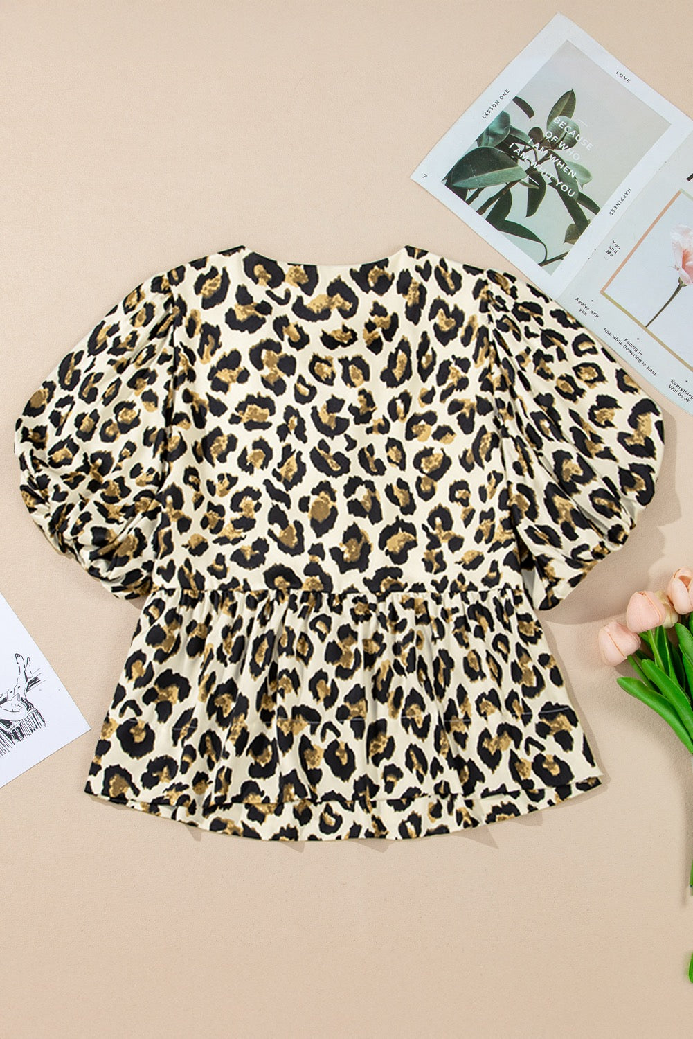 Leopard Tie Front Peplum Top