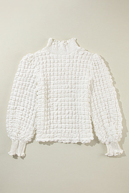 White Textured Mock Neck Top