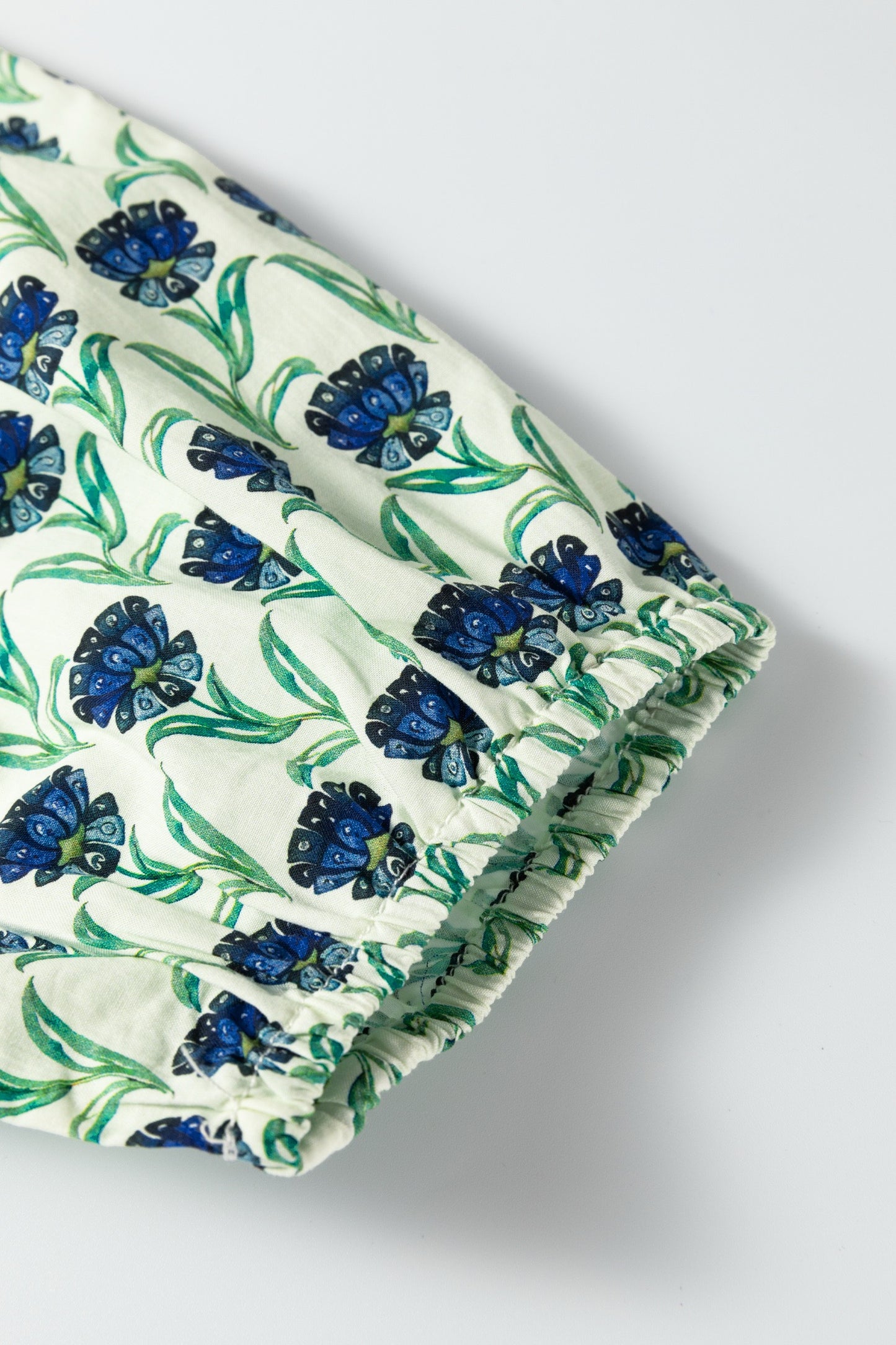 Block Print, Green Floral Print, Lace Detail, Ruffle Trim, Long Sleeve Blouse
