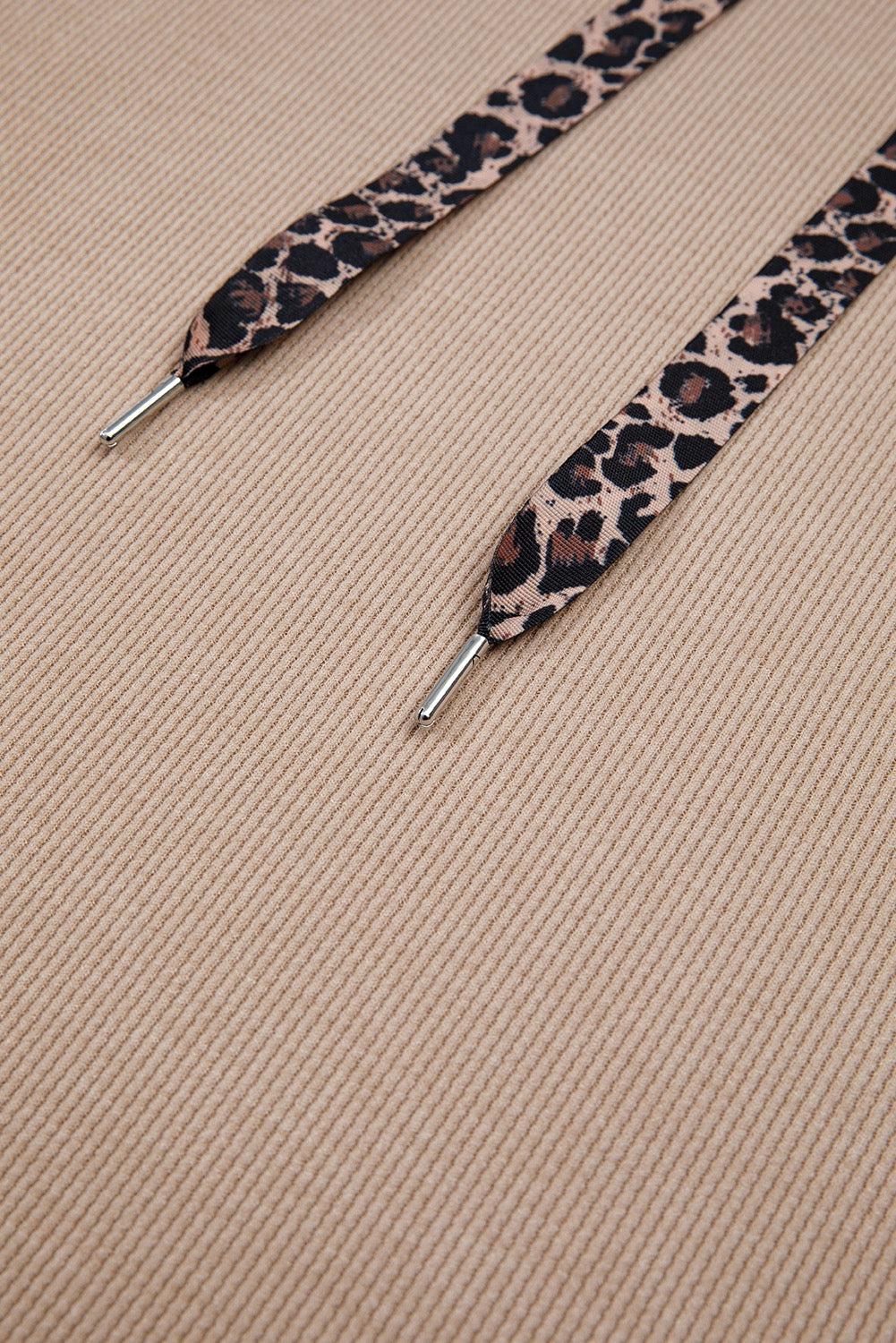 Dark Khaki Thermal Textured Leopard Drawstring Baggy Hoodie