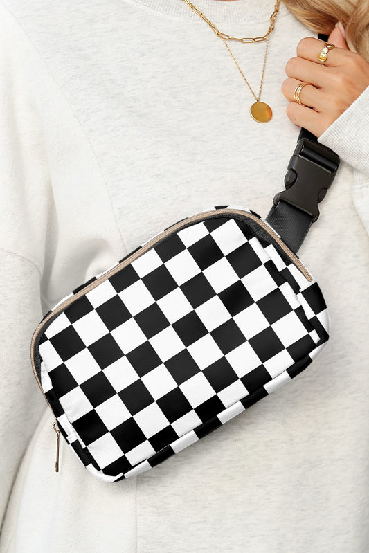 White Checkered Belt Crossbody Bag