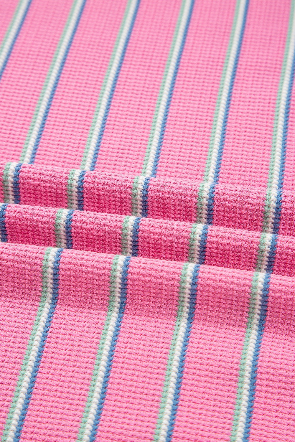 Rose Stripe Textured Knit Round Neck Top