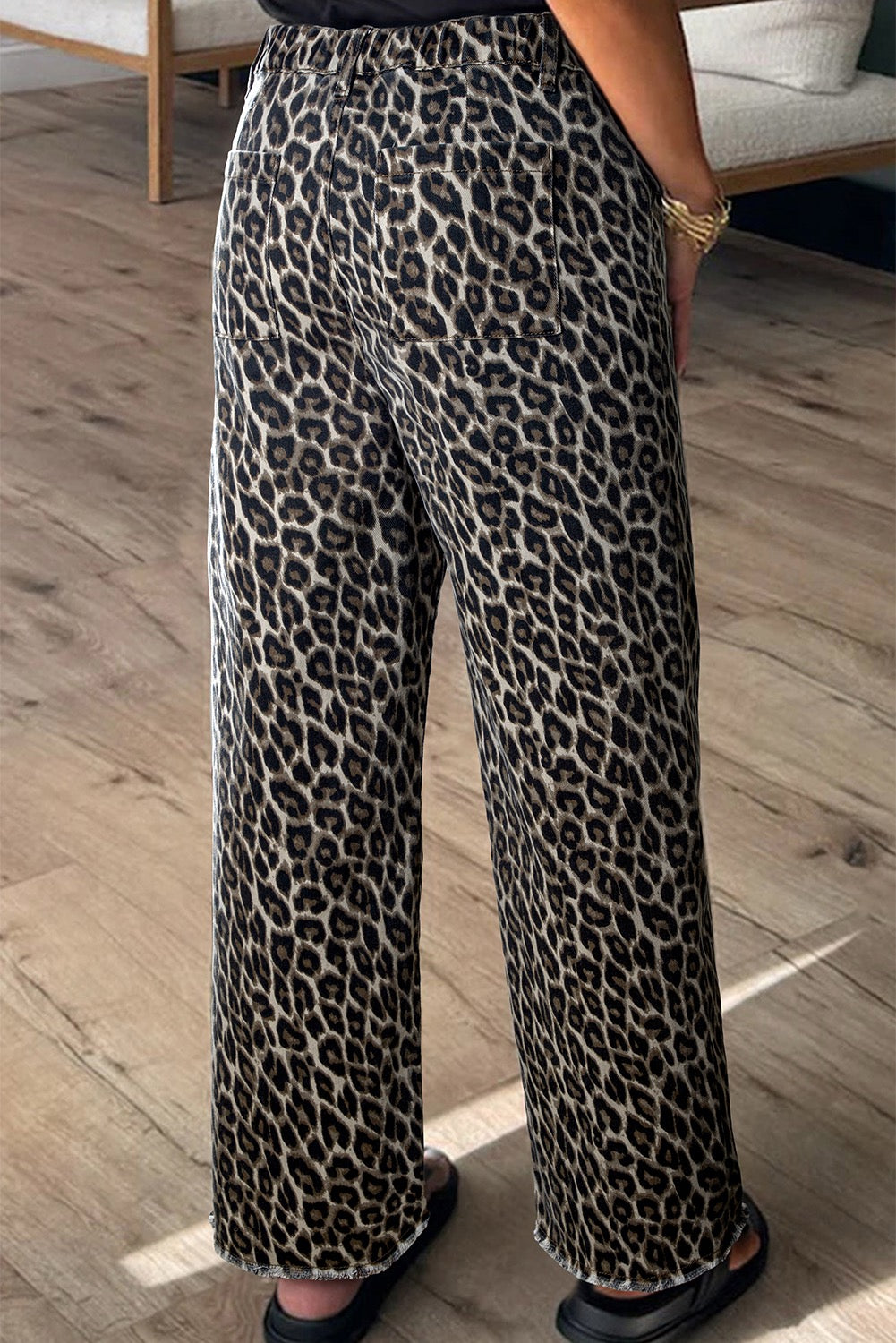 Leopard Straight Leg, Fringed Jean