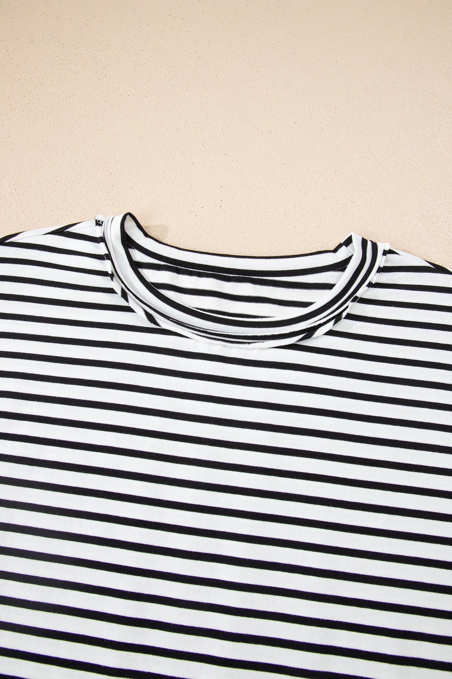 Black Stripe Floral Puff Sleeve Patchwork Round Neck Loose Top