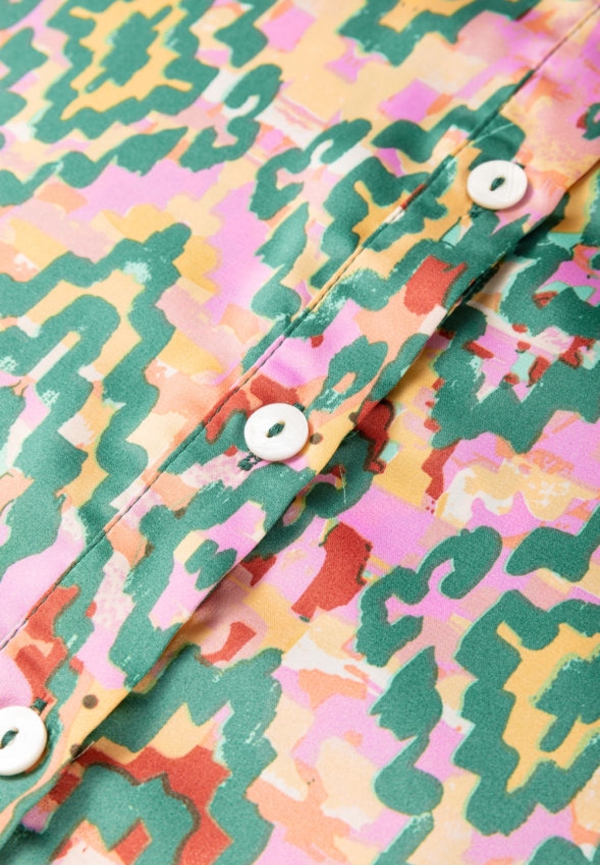 Dark Green Print Button Up Top