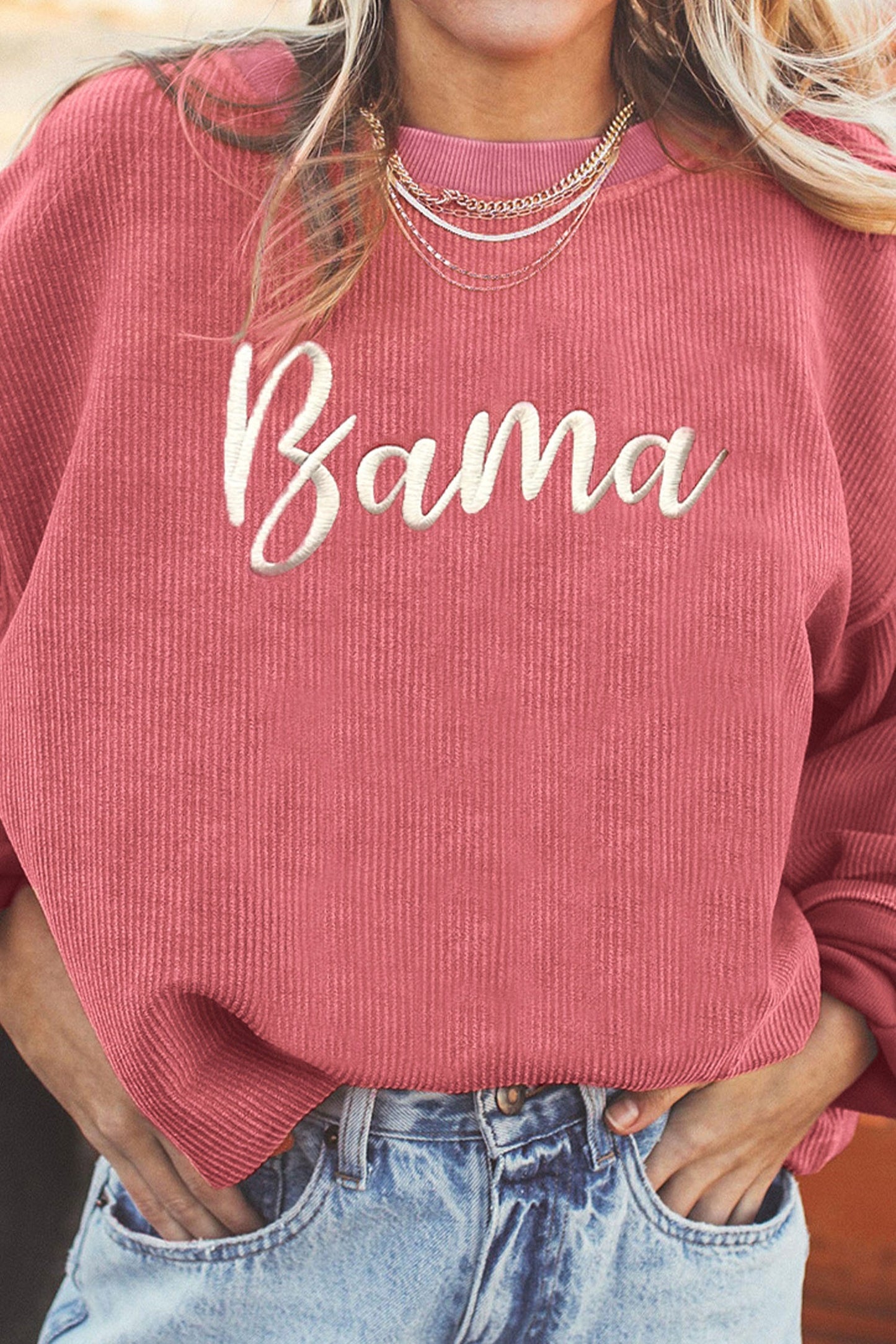 Corded Ribbed Bama Embroidered Letter Graphic Sweatshirt (ships 1/17)
