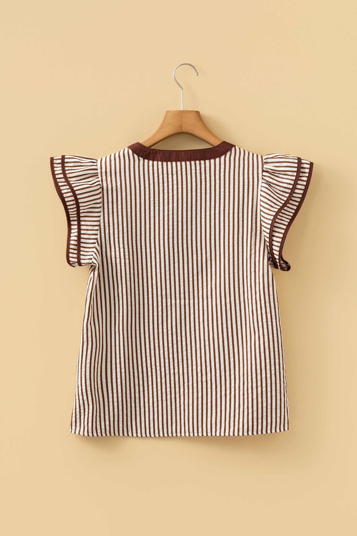 Khaki Stripe Double Ruffled Short Sleeve Top