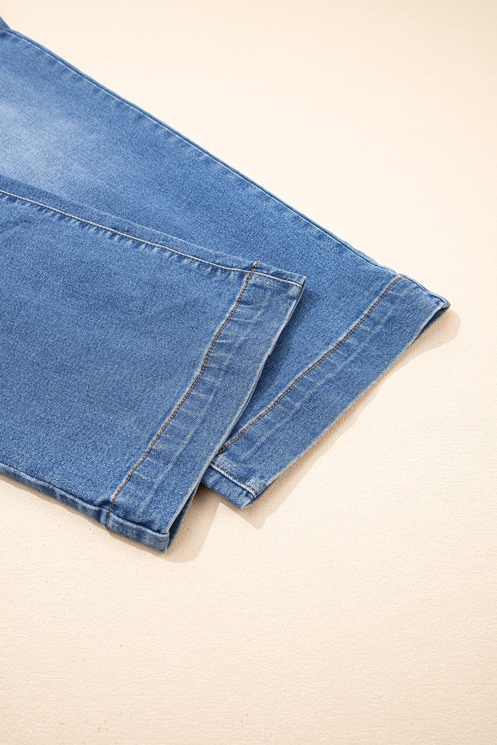 Sky Blue Double Button Zip Fly Straight Leg Jeans