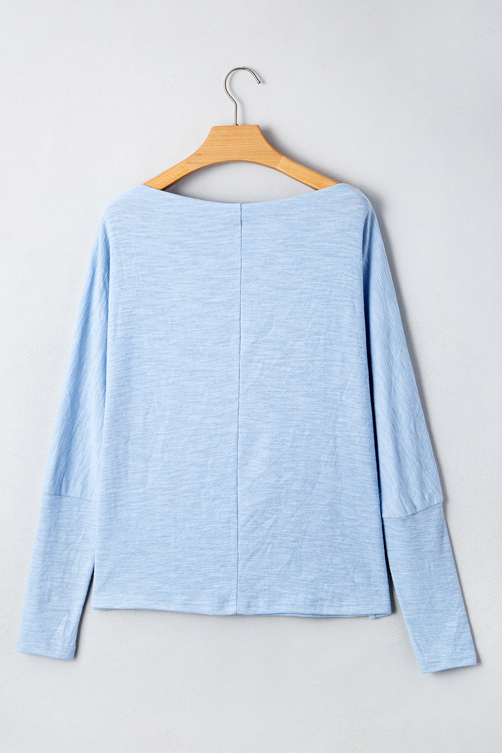 Blue Solid Color Batwing Long Sleeve Top
